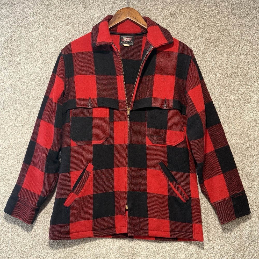 VTG 50s Woolrich USA Buffalo Plaid Mackinaw Wool Hunting Jacket Sz 38 M Side Zip